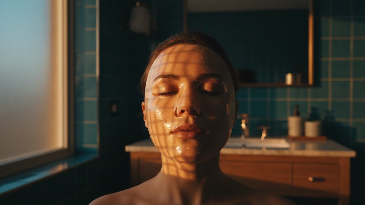 Femme portant un masque LED lumineux